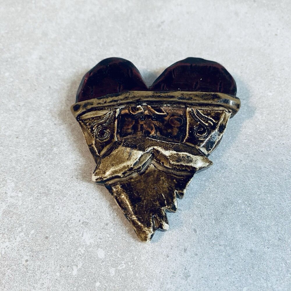 Vintage Hand Crafted Heart Shaped Molded Plastic Santa Face Brooch Pin